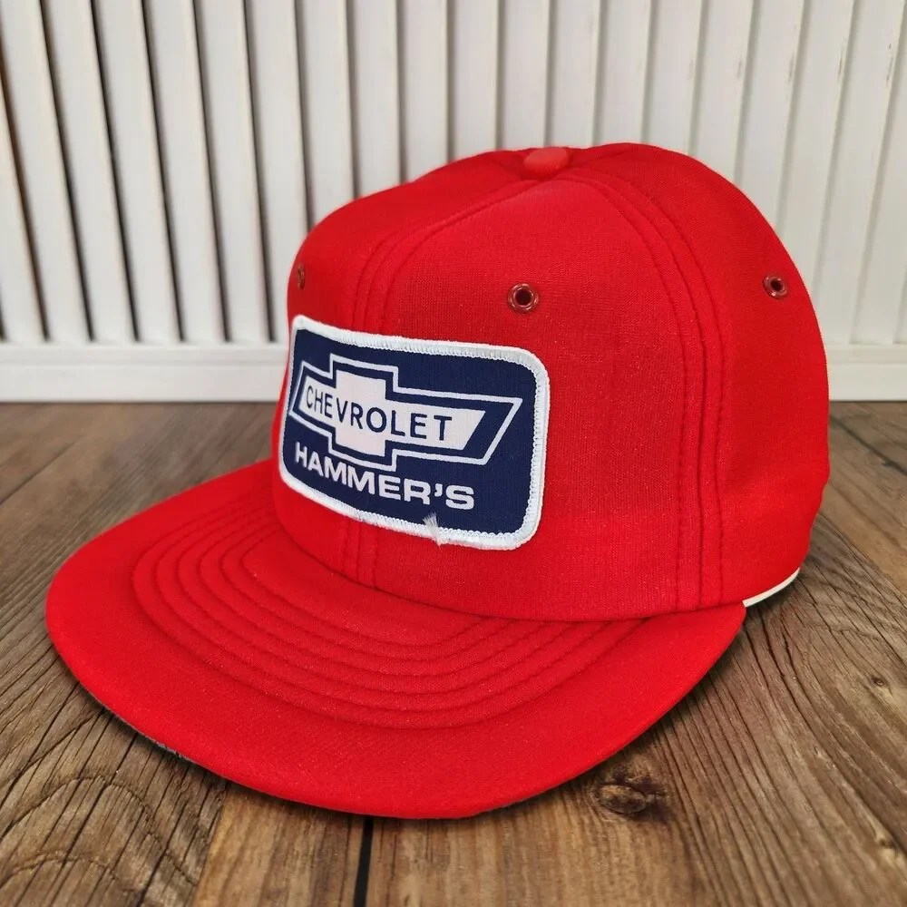 VTG Hammer's Chevrolet Snapback Patch Hat Red Blue Chevy Bowtie Made in USA Cap